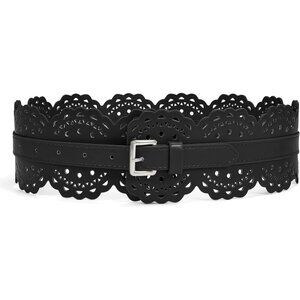Women Wide Belt Chunky Belts Thick Leather Waist Belt Prong Buckle Silver Black